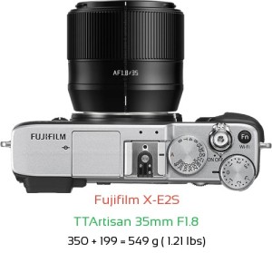 Fujifilm X-E2S with TTArtisan 35mm F1.8 Lens Size