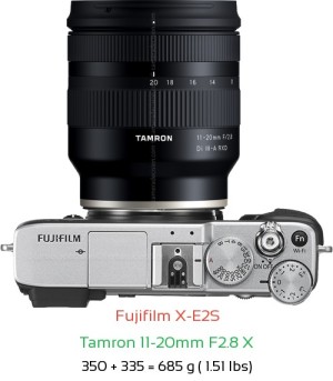 Fujifilm X-E2S with Tamron 11-20mm F2.8 X Lens Size