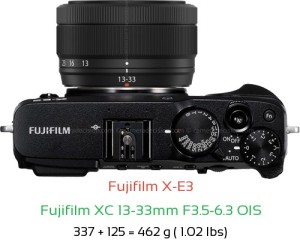 Fujifilm X-E3 with Fujifilm XC 13-33mm F3.5-6.3 OIS Lens Size