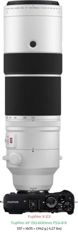Fujifilm X-E3 with Fujifilm XF 150-600mm F5.6-8 R Lens Size