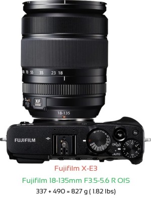 Fujifilm X-E3 with Fujifilm 18-135mm F3.5-5.6 R OIS Lens Size