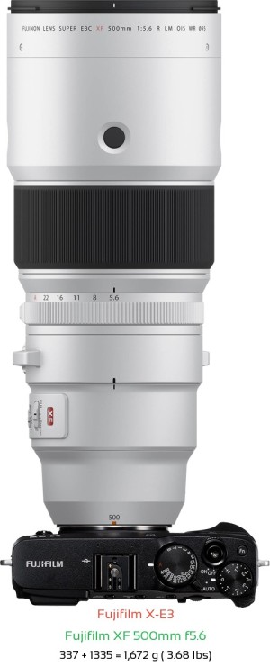 Fujifilm X-E3 with Fujifilm XF 500mm f5.6 Lens Size