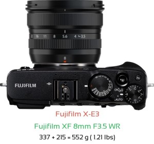 Fujifilm X-E3 with Fujifilm XF 8mm F3.5 WR Lens Size