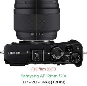 Fujifilm X-E3 with Samyang AF 12mm f2 X Lens Size