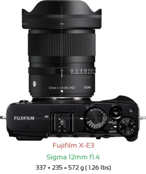 Fujifilm X-E3 with Sigma 12mm f1.4 Lens Size
