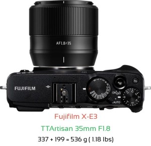 Fujifilm X-E3 with TTArtisan 35mm F1.8 Lens Size