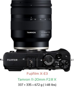 Fujifilm X-E3 with Tamron 11-20mm F2.8 X Lens Size