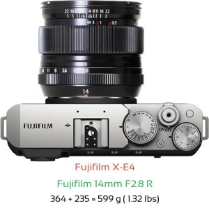 Fujifilm X-E4 with Fujifilm 14mm F2.8 R Lens Size