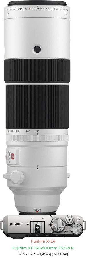 Fujifilm X-E4 with Fujifilm XF 150-600mm F5.6-8 R Lens Size