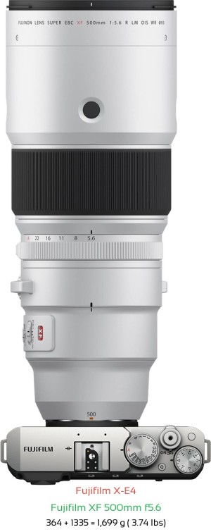 Fujifilm X-E4 with Fujifilm XF 500mm f5.6 Lens Size