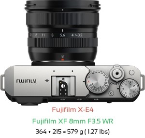 Fujifilm X-E4 with Fujifilm XF 8mm F3.5 WR Lens Size