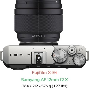 Fujifilm X-E4 with Samyang AF 12mm f2 X Lens Size