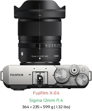 Fujifilm X-E4 with Sigma 12mm f1.4 Lens Size