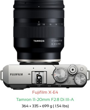 Fujifilm X-E4 with Tamron 11-20mm F2.8 X Lens Size