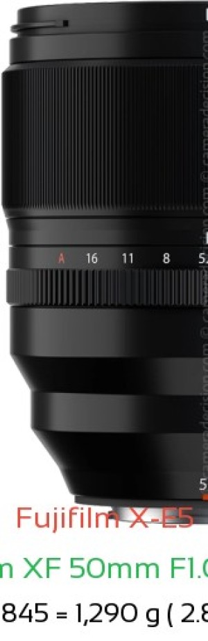 Fujifilm X-E5 with Fujifilm XF 50mm F1.0 R WR Lens Size