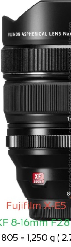 Fujifilm X-E5 with Fujifilm XF 8-16mm F2.8 R LM WR Lens Size