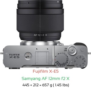 Fujifilm X-E5 with Samyang AF 12mm f2 X Lens Size