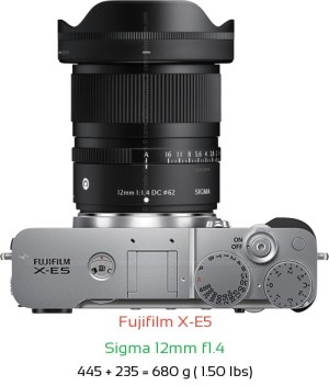 Fujifilm X-E5 with Sigma 12mm f1.4 Lens Size