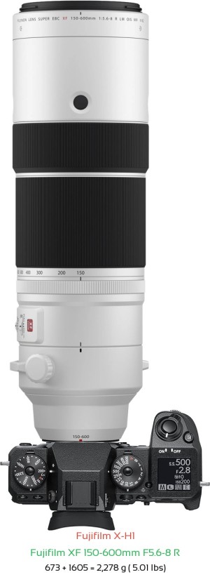 Fujifilm X-H1 with Fujifilm XF 150-600mm F5.6-8 R Lens Size