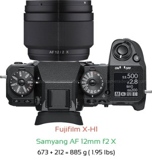 Fujifilm X-H1 with Samyang AF 12mm f2 X Lens Size
