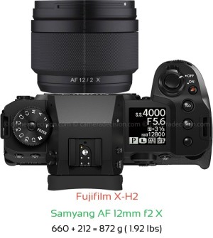 Fujifilm X-H2 with Samyang AF 12mm f2 X Lens Size