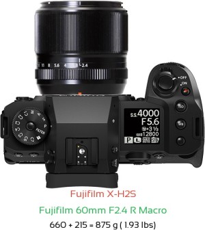 Fujifilm X-H2S with Fujifilm 60mm F2.4 R Macro Lens Size