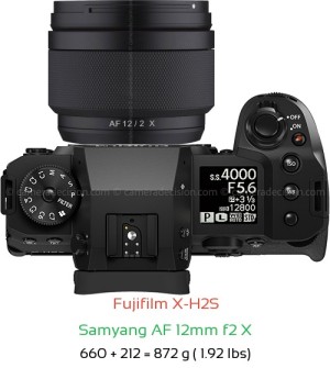 Fujifilm X-H2S with Samyang AF 12mm f2 X Lens Size