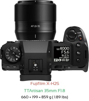 Fujifilm X-H2S with TTArtisan 35mm F1.8 Lens Size