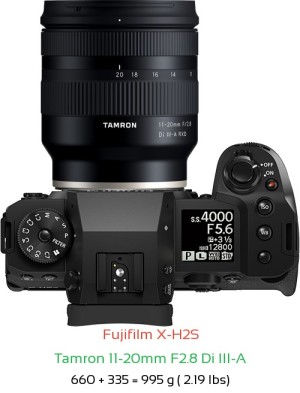 Fujifilm X-H2S with Tamron 11-20mm F2.8 X Lens Size
