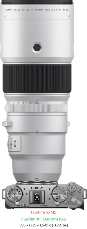Fujifilm X-M5 with Fujifilm XF 500mm f5.6 Lens Size