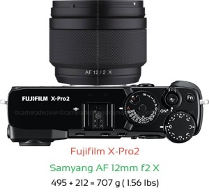 Fujifilm X-Pro2 with Samyang AF 12mm f2 X Lens Size