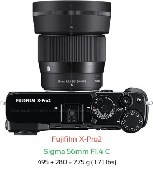 Fujifilm X-Pro2 with Sigma 56mm F1.4 C Lens Size