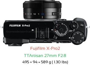 Fujifilm X-Pro2 with TTArtisan 27mm F2.8 Lens Size