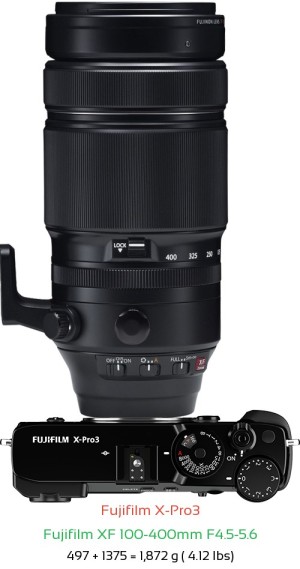 Fujifilm X-Pro3 with Fujifilm XF 100-400mm F4.5-5.6 Lens Size