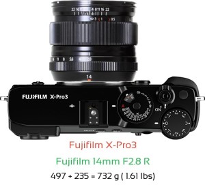 Fujifilm X-Pro3 with Fujifilm 14mm F2.8 R Lens Size
