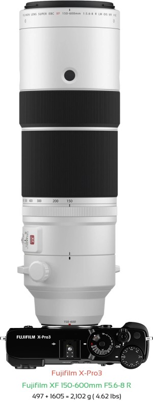 Fujifilm X-Pro3 with Fujifilm XF 150-600mm F5.6-8 R Lens Size