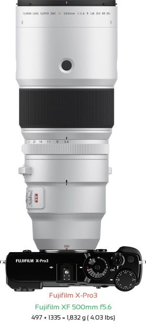 Fujifilm X-Pro3 with Fujifilm XF 500mm f5.6 Lens Size