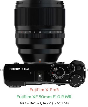 Fujifilm X-Pro3 with Fujifilm XF 50mm F1.0 R WR Lens Size