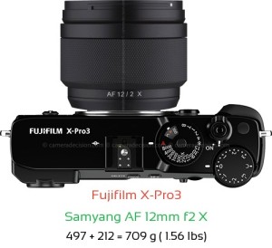 Fujifilm X-Pro3 with Samyang AF 12mm f2 X Lens Size