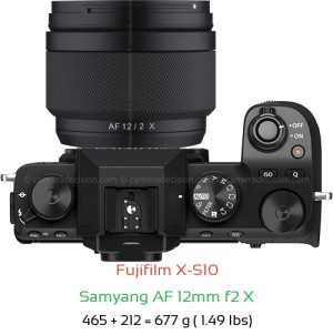 Fujifilm X-S10 with Samyang AF 12mm f2 X Lens Size