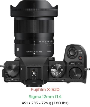 Fujifilm X-S20 with Sigma 12mm f1.4 Lens Size