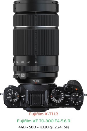 Fujifilm X-T1 IR with Fujifilm XF 70-300 F4-5.6 R Lens Size