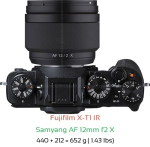 Fujifilm X-T1 IR with Samyang AF 12mm f2 X Lens Size