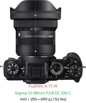 Fujifilm X-T1 IR with Sigma 10-18mm F2.8 DC DN C Lens Size