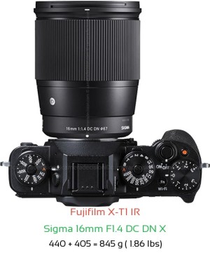 Fujifilm X-T1 IR with Sigma 16mm F1.4 DC DN X Lens Size