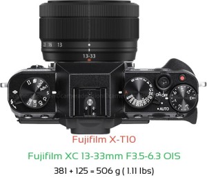 Fujifilm X-T10 with Fujifilm XC 13-33mm F3.5-6.3 OIS Lens Size