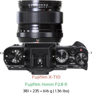 Fujifilm X-T10 with Fujifilm 14mm F2.8 R Lens Size