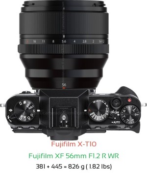 Fujifilm X-T10 with Fujifilm XF 56mm F1.2 R WR Lens Size