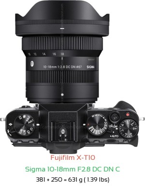 Fujifilm X-T10 with Sigma 10-18mm F2.8 DC DN C Lens Size
