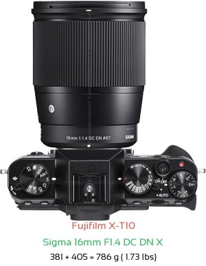 Fujifilm X-T10 with Sigma 16mm F1.4 DC DN X Lens Size